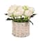 10" Peony Flower Bouquet In White Basket